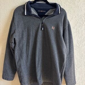 Tommy Hilfiger Men's Dark Gray Quarter-Zip Sweater with Navy Trim